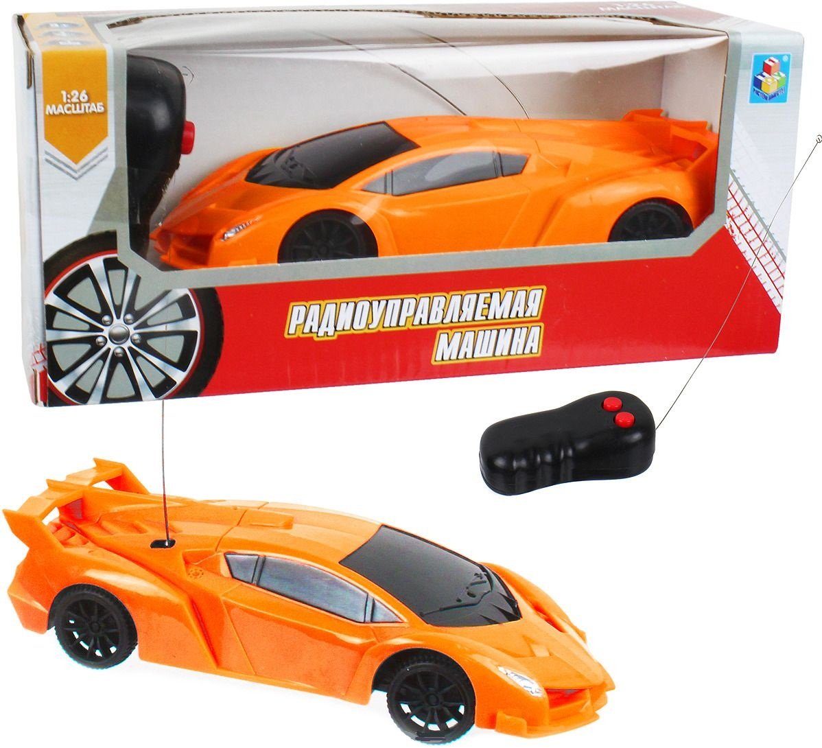 Радиоуправляемая машинка 1toy спортавто, 1:26, 17 см, на батарейках,  оранжевая, т13826 Т13826 купить по низкой цене в интернет-магазине МаМаМа.РФ